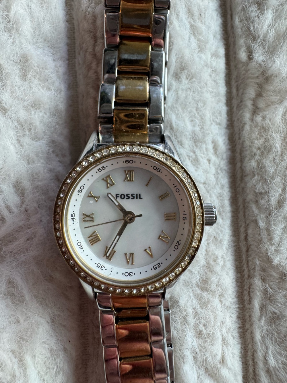 Fossil Two-Tone Crystal Bezel Mother of Pearl Dial Watch Set BQ3298SET